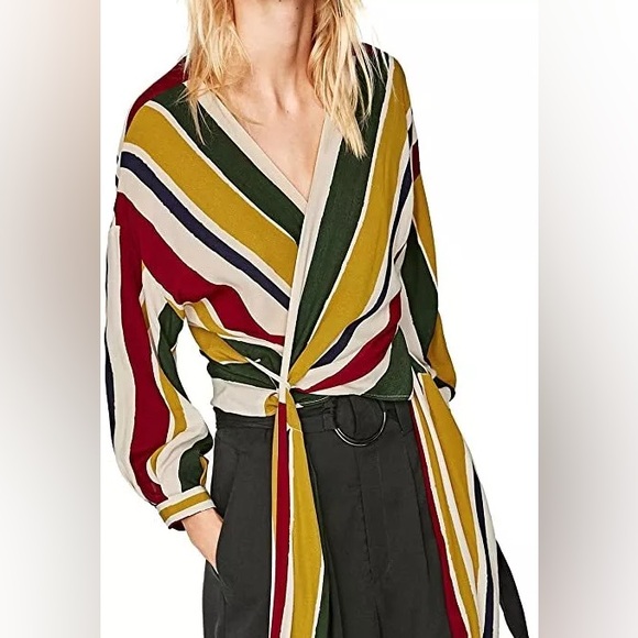 Zara Striped Wrap Top - Picture 2 of 3